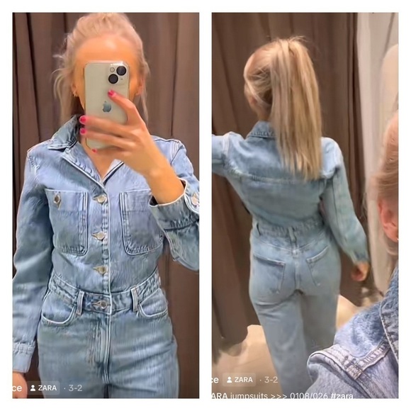 ZARA Long Sleeve Zip Front Denim Jumpsuit Flight Suit Small NWT Blogger Favorite - Picture 4 of 7